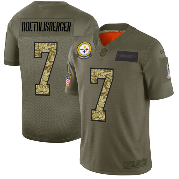 Men's Pittsburgh Steelers #7 Ben Roethlisberger 2019 Olive/Camo Salute To Service Limited Stitched NFL Jersey